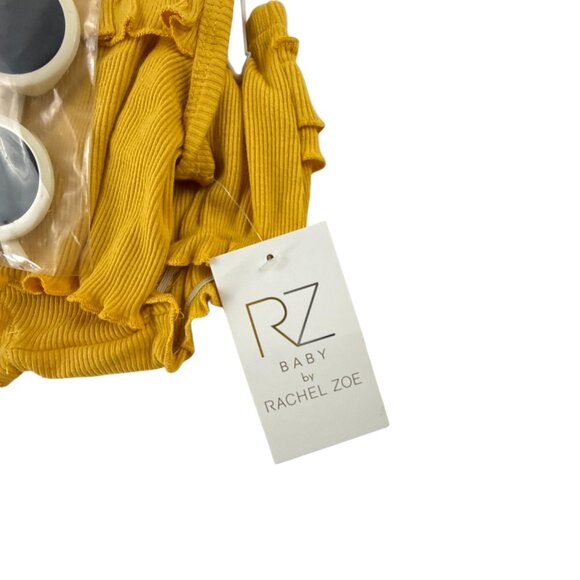 Rachel Zoe Baby Girl Romper Bib Sunglasses Set 0-3M Yellow NWT Outfit Set - Picture 9 of 9